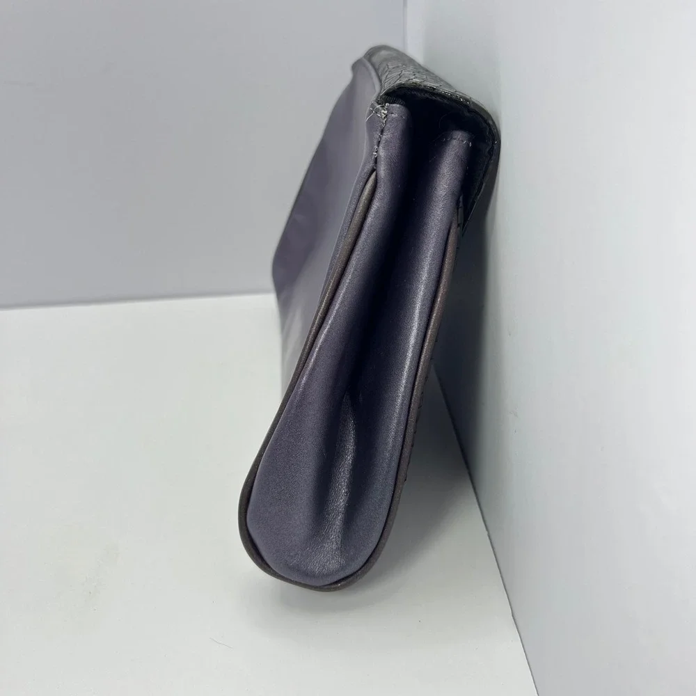 Vintage Faux Croc Clutch Envelope Evening Bag Brown Purple Chic Retro Midcentury